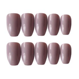 Pure Color Fake Nails Party Prom Full Cover Long False Nails Art Tips Set; Milk Tea Color Fake Nails