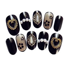 Black Beads Wedding Nail Art Decoration False Fingernails Artificial False Nails Tips Fake Nails