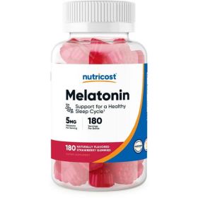 Nutricost Melatonin 5mg, 180 Gummies, Strawberry Flavored - Gluten Free, Non-GMO, No Corn Syrup