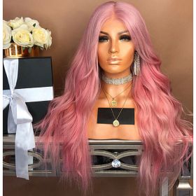 Front Wig Synthetic Realistic Wavy Glueless Hair Replacement Wigs (Color: Pink)